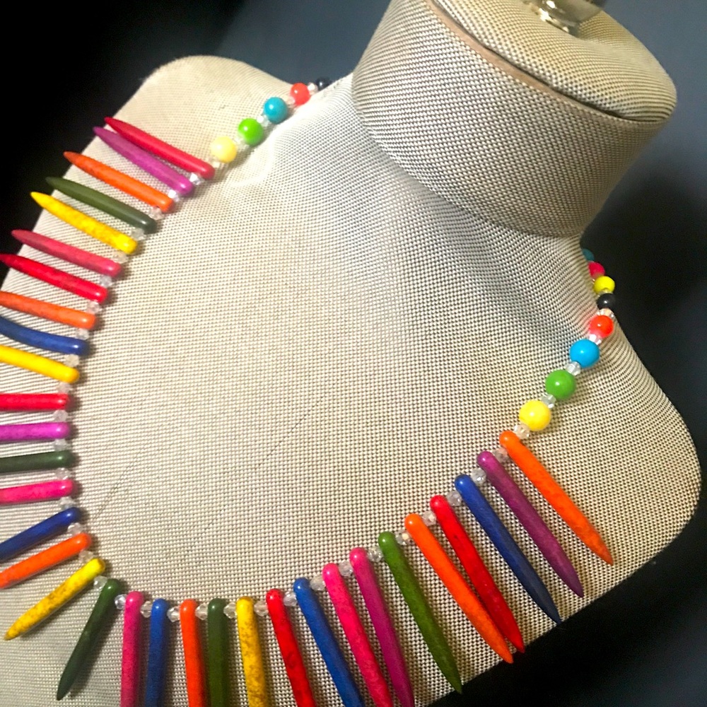Multi spikes very colorful necklace with a touch of bling.